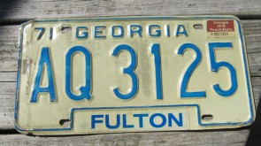 Georgia Blue White License Plate 1975
