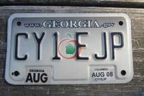 Georgia Motorcycle License Plate Grey Fade Peach 2008