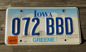 Iowa Embossed Farm Scene License Plate Greene County 2013