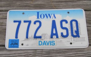 Iowa Farm Scene Embossed License Plate 2012 Davis County 772 ASQ