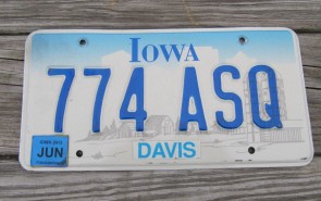 Iowa Farm Scene Embossed License Plate 2012 Davis County 774 ASQ