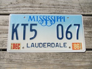 Mississippi Blue White Blue License Plate 1996