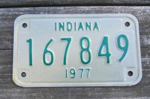 Indiana Motorcycle License Plate 1977