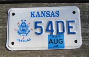 Kansas Motorcycle US Veteran License Plate 2015