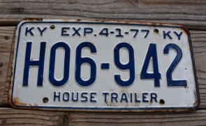 Kentucky House Trailer License Plate 1977
