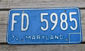 Maryland Blue White License Plate 1970's