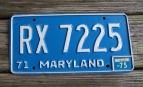 Maryland Blue White License Plate 1975