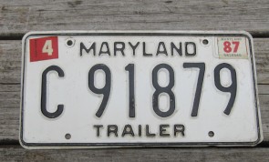 Maryland Black White License Plate 1987