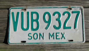 Mexico Green White Sonora License Plate 1990's
