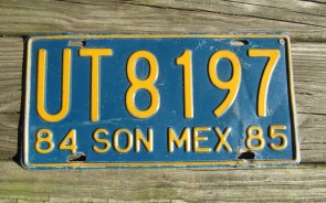 Mexico Yellow Blue Sonora License Plate 1985