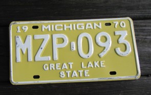 Michigan Yellow White License Plate 1970 Great Lake State