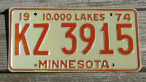 Minnesota Orange White 10,000 Lakes Plate 1974