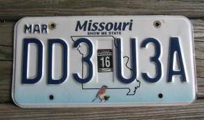 Missouri Blue Bird License Plate 2016 Show Me State 