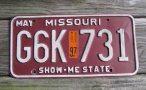 Missouri White Red License Plate 1997