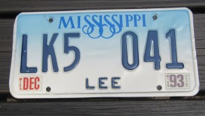 Mississippi Blue White Blue License Plate 1993