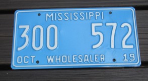 Mississippi Blue White Wholesaler License Plate 2019 Dealer