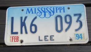 Mississippi Blue White Blue License Plate 1994