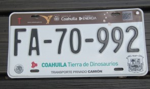 Mexico Coahuila Dinosaur Footprint License Plate FA 70 992