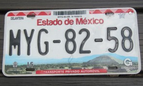 Mexico Estado De Mexico License Plate MYG 82 58
