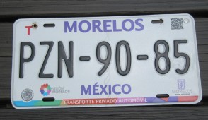 Mexico Morelos License Plate PZN 90 85