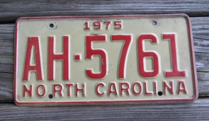 North Carolina Red White License Plate 1975