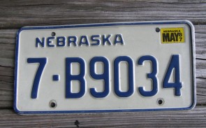 Nebraska Blue White License Plate 1987