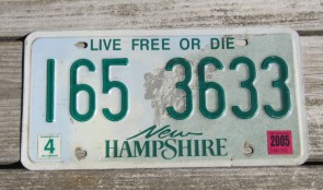  New Hampshire Old Man of The Mountain Live Free or Die License Plate 2005