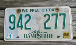  New Hampshire Old Man of The Mountain Live Free or Die License Plate 2007
