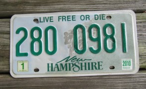  New Hampshire Old Man of The Mountain Live Free or Die License Plate 2010