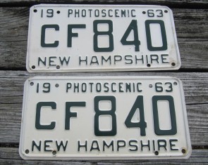 New Hampshire Green White License Plate Pair PhotoScenic 1963