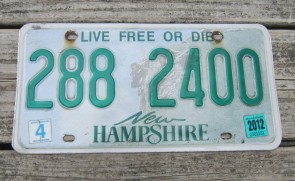  New Hampshire Old Man of The Mountain Live Free or Die License Plate 2012