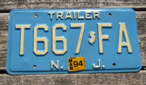New Jersey Trailer Blue White License Plate