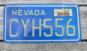 Nevada Blue White License Plate 1990