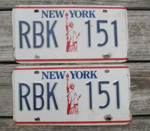 New York Statue of Liberty License Plate Pair 1990's 