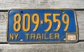 New York Yellow Blue License Plate 1972