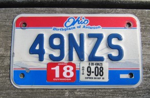 Ohio Motorcycle License Plate Birthplace of Aviation 2008