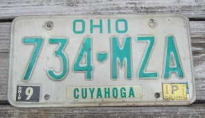 Ohio Green White Letters License Plate 1989
