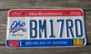 Ohio Bicentennial License Plate 2013
