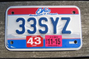 Ohio Motorcycle License Plate Birthplace of Aviation 2015