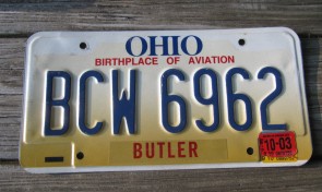 Ohio Yellow Fade License Plate Birthplace of Aviation 2003