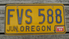 Oregon Yellow Blue License Plate 1988