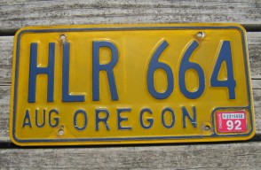 Oregon Yellow Blue License Plate 1992