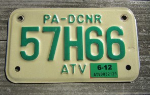 Pennsylvania ATV License Plate Motorcycle Sized 2012