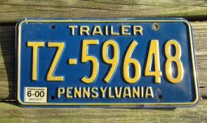 Pennsylvania Yellow Blue License Plate 2000