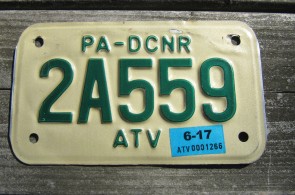 Pennsylvania ATV License Plate Motorcycle Sized 2017