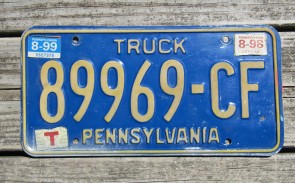 Pennsylvania Blue Yellow License Plate 1999 Truck