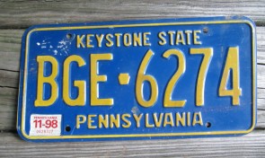 Pennsylvania Small Keystone State License Plate 1998