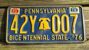 Pennsylvania Bicentennial State '76 License Plate 1976