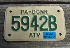 Pennsylvania ATV License Plate Motorcycle Sized 2002