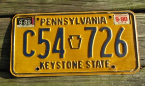 Pennsylvania Blue Yellow Keystone State License Plate 1990